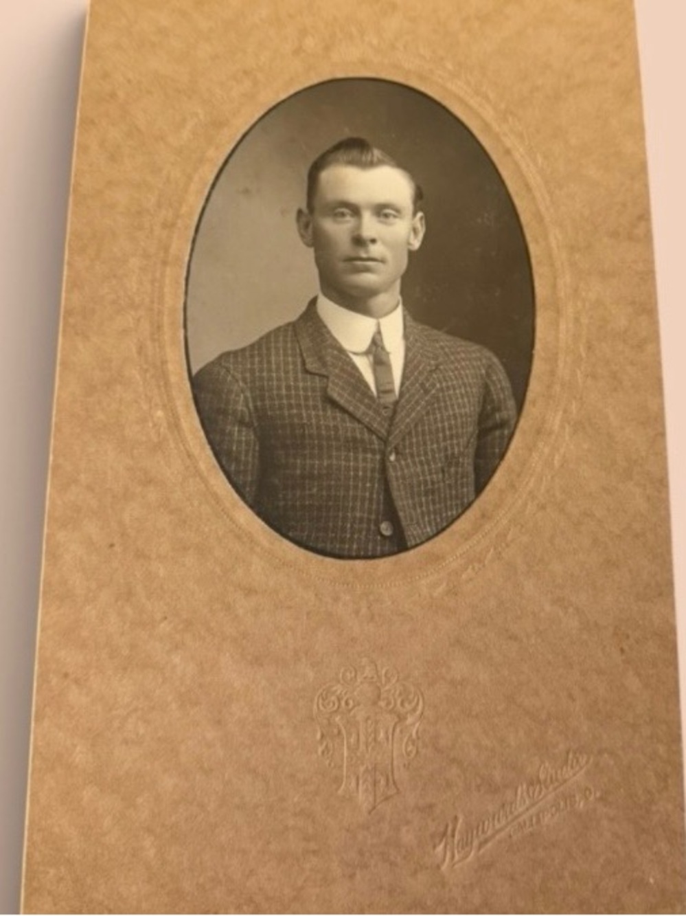 Antique ~ Photograph ~ Man in Suit & Tie ~Cabinet Card Portrait ~ Tan Cardboard